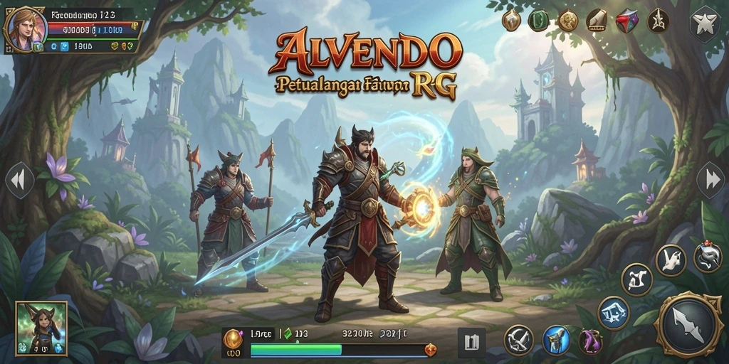 Screenshot menunjukkan aksi seru dalam permainan RPG ALVENDO.