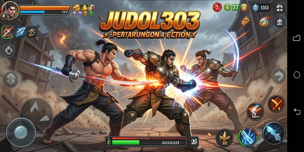 Screenshot gameplay JUDOL303 menampilkan aksi pertempuran yang mendebarkan.