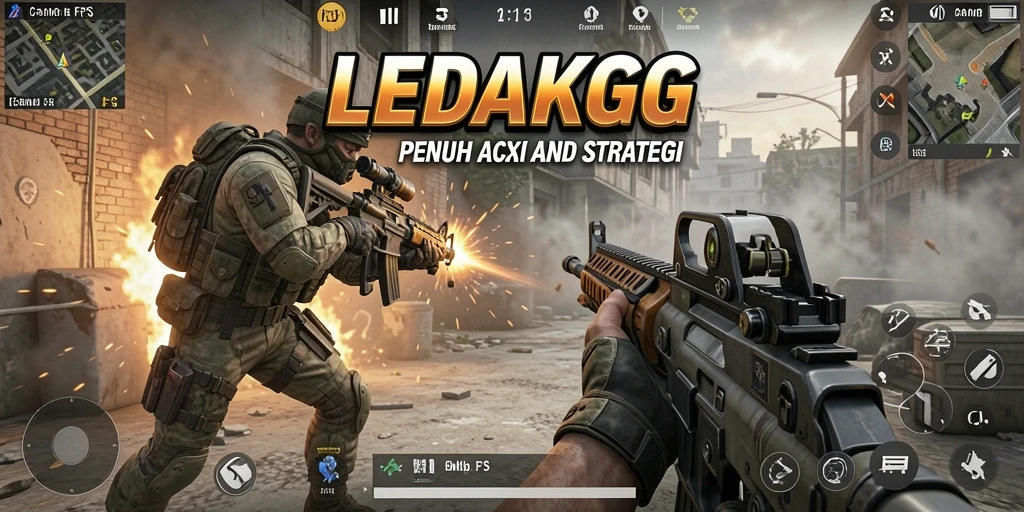 Tangkapan layar gameplay LEDAKGG menampilkan aksi tembak-menembak yang seru.