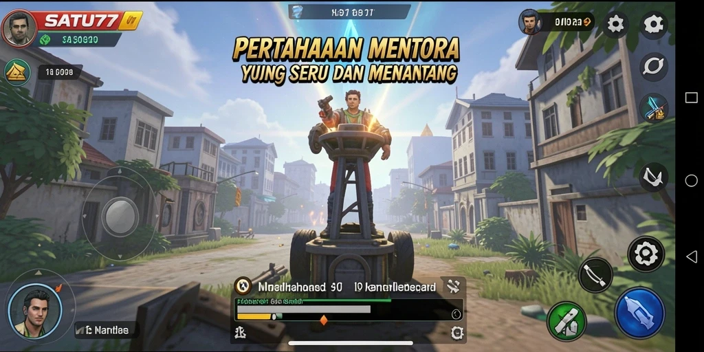 Screenshot gameplay SATU77 menampilkan aksi seru pertahanan menara.