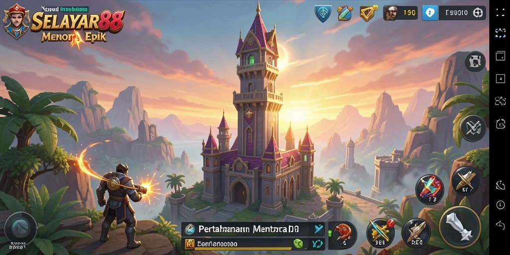 Screenshot gameplay menampilkan pertahanan menara yang dinamis dan serangan musuh.
